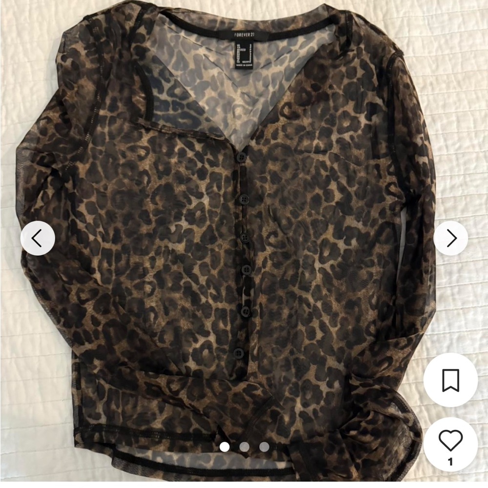 Forever 21 Brown Leopard Print Sheer Blouse NWOT